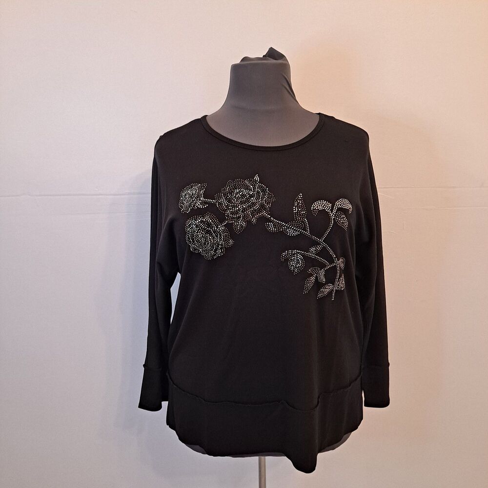 Magaschoni Women's 1X Tunic Top Black Studded Roses